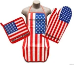 Usa United States Flag Kitchen Bbq Set 3PC Apron Oven Mitt Pot Holder. Fixed Price $19.95.