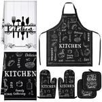 7 Pcs Kitchen Towels Oven Mitt And Pot Holder Apron Decor Birthday Pa.... Fixed Price $23.61.