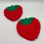 Vintage Pair Of Handmade Crochet Strawberry Potholders Trivet Hot Pads Red/green. Fixed Price $14.99.