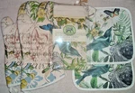 Michel "into The Woods" Birds Nest Kitchen Towel, Potholders, & Oven Mitts Set. Fixed Price $39.99.