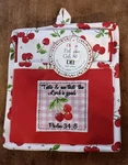 Family Christian Cherries Potholder Gift Set 100% Cotton. Fixed Price $14.99.