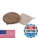 Mud Pie Brown Beaded Trivet Crochet Pot Holder Set 8 Dia 7 X. Fixed Price $43.12.