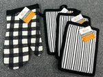 Mu Kitchen Oven Mitt Potholders Black Plaid Stripe Cotton Terry Lined 13". Fixed Price $22.97.