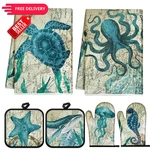 6 Pcs Sea Ocean Beach Kitchen Towels Pot Holders And Oven Color. Fixed Price $27.54.