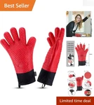 Heat Resistant Red Bbq Gloves - Perfect For Grilling, Baking, Cooking Tasks. Fixed Price $26.98.