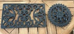Cast Iron Trivet Set 6 Pointed Star Center & Filigree Rectangle Kitchen Table. Fixed Price $30.00.