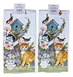 Set Of 2 Curious Kittens Playful Garden Terry Kitchen Towels By Kay Dee Designs. Fixed Price $18.95.