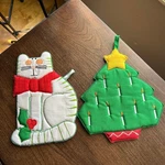 2 Vintage Fallani & Cohn Christmas Quilted Pot Holders Cat And Tree. Fixed Price $12.99.