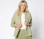 Studio Park Amy Stran Cotton Gauze Button Front Shirt Olive Stripe Xs New. Fixed Price $25.00.
