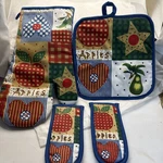 Vintage Pot Holder Oven Mitt Apples Blue Cottage Core Handle Sleeves Quan. 4. Fixed Price $21.95.