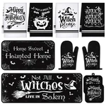 Halloween Kitchen Decor Set Witch Towels Rugs Pot Holders Oven Mitts 10 Pcs. Fixed Price $38.02.