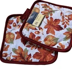 Fall 2 Pot Holders Set Thanksgiving Autumn Leaves Acorns Red Kitchen Accessories. Fixed Price $6.29.
