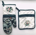 Pfaltzgraff Holly Berry Oven Mitt/glove 12.5", Pot Holder 8.5"X7.5" 100% Cotton. Fixed Price $16.65.
