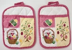 Lot Of 2 Easter Potholders Mitt Eggs Basket Tree Cotton Pink Yellow Franco New. Fixed Price $10.00.