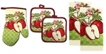 Popular Bath 5 Piece Kitchen Linen Set, Apples, Oven Mitt, Potholders, Towels. Fixed Price $15.00.