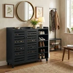Shoe Cabinet W/ 2 Doors, 5 Open Compartments, Tabletop Back Panel. Fixed Price $185.38.