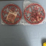Set Of 2 Home Basics Red Enameled Cast Iron Fleur Lis Trivet 8 Inches. Fixed Price $24.99.