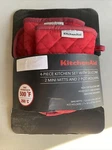 Kitchenaid 4 Piece 2MINI Mitts And Holders Red. Fixed Price $15.00.