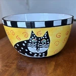 Vtg Laurel Burch Cat Ceramic Serving Bowl 1998 Design Studio Yellow Black. Fixed Price $29.65.