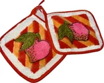 2 Vtg Pot Holders Hot Pink Heart Shaped Cherries Strawberry Mcm Red Orange. Fixed Price $14.96.