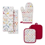 Ogee Tile Kitchen Towels Potholders Oven Mitt Red Blue Loops 5PC New Home Gift. Fixed Price $15.98.