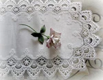 Delicate White Trim Lace Doily Table Runner 27" Estate Design. Fixed Price $12.95.