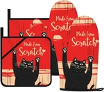 Funny Cat Oven Mitts And Pot Holders Sets Red Black Kitchen Decor Cute. Fixed Price $28.93.