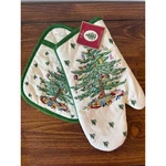Spode Christmas Tree Oven Mitt And Pot Holder Set Ivory Green Avanti Linens New. Fixed Price $20.00.
