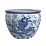 Red Lantern 16" Dragon Blue & White Porcelain Fishbowl Diameter. Fixed Price $292.39.
