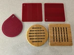 Trivet Set Of 5 - Magnetic Silicone & Core Bamboo Pot Holders Red/wood. Fixed Price $34.99.