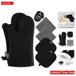 Complete Black Oven Mitts & Pot Holders Set - 500 Heat Resistant Safety Gear. Fixed Price $38.95.
