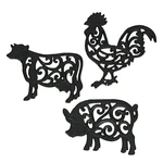 Zeckos Set Of 3 Black Cast Iron Farm Animal Kitchen Trivets Wall Hanging Art. Fixed Price $43.95.