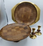 Vintage Swanson Wood Serving Tray Charger Pair Of Candlestick Holders Nice Set. Fixed Price $52.19.