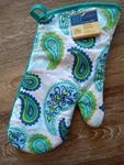 Teal Blue Green Paisley Oven Mitt Modern Bright With Loop. Fixed Price $5.98.