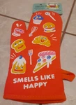 Nwt Blue Q Red-orange "smells Like Happy" Novelty Oven Mitt. Fixed Price $12.00.