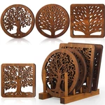 Beeveer 5 Pcs Life Tree Wooden Trivets With Storage Rack Hot Dark Color. Fixed Price $38.76.