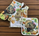 Michel Design Works Thanksgiving 3PC Kitchen Set Oven Mit Apron Potholder Turkey. Fixed Price $39.99.