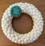 Trader Joe's Handcrafted Felted New Zealand Wool Pompom Balls 10.5" Wreath Ivory. Fixed Price $39.99.