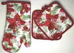 Homestyle Essentials Poinsettia And Pine Cones Oven Mitt & Pot Holder. Fixed Price $10.00.