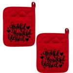 Red Pot Holders 2 Pocket Oven Mitts Kitchen Hot Pad Thankful Grateful Blessed. Fixed Price $9.00.