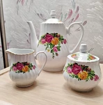 Vintage Regent China "english Rose" Porcelain Tea Pot/sugar Bowl/creamer Set. Fixed Price $69.55.