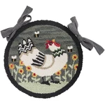 My Little White Hen Hooked Chair Pad Primitive Country Farmhouse Grey Black Park. Fixed Price $31.45.
