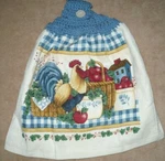 Kitchen Towel 6 Piece Rooster And Apple Crochet Top Hanging Refrigerator Set. Fixed Price $20.00.