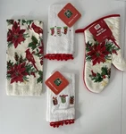 4 Pc Christmas Holiday Towels Dish Hand Oven Mitt Poinsettia Cardinal New. Fixed Price $14.98.
