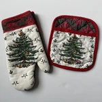 Spode Christmas Tree Oven Pot Holder And Mitt Tartan Plaid. Fixed Price $10.00.