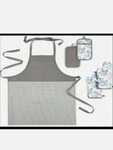 Martha Stewart 5 Piece Kitchen Set 2 Oven Mitts Pot Holders 1 Apron Grey-blue. Fixed Price $15.00.