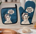 Dinner's Fu**ing Ready - Green And Black Oven Mitt Potholder Set. Fixed Price $22.99.