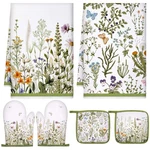 6 Wild Flower Kitchen Towels Decor And Accessories Set Floral Plant Oven. Fixed Price $24.18.