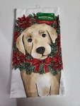 Sleigh Bell Bistro Yellow Lab Dog Christmas Cotton Kitchen Towel 16" X 26" Nos. Fixed Price $12.00.