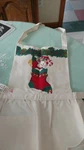New Vtg Rare Stevens Christmas Linen Apron, 3 Kitchen Towel's ,oven Mitt 5 Pc. Fixed Price $64.99.